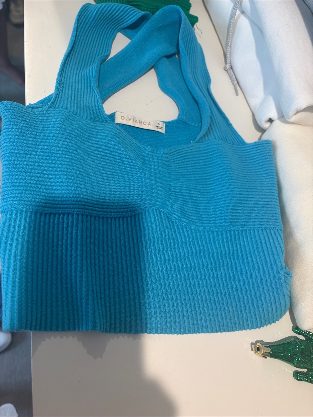 O.Vianca Ribbed Knit Tank Top in Bright Teal